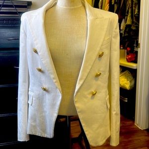 Balmain white distressed denim blazer